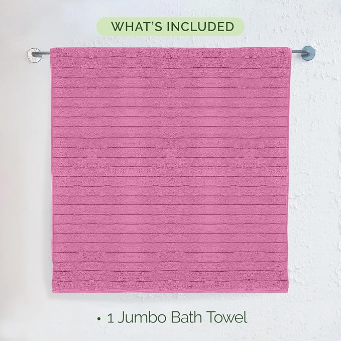 Elegant Comfort 100% Turkish Cotton Corduroy Ribbed Luxury Jumbo Bath Towel Ultra Soft - 35 x 70 Inch - Luxury Spa Premium Hotel Quality Highly Absorbent and Quick Dry Large Bath Towel, Light Pink