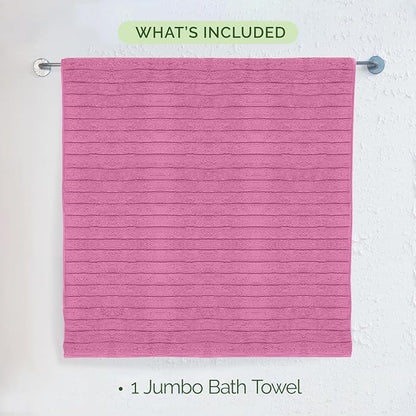 Elegant Comfort 100% Turkish Cotton Corduroy Ribbed Luxury Jumbo Bath Towel Ultra Soft - 35 x 70 Inch - Luxury Spa Premium Hotel Quality Highly Absorbent and Quick Dry Large Bath Towel, Light Pink
