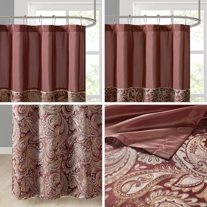 Madison Park Aubrey Shower Curtain for Bathroom, 72 x 72, Burgundy | Microfiber, Adds Privacy, Machine Washable, Striped Pattern, Jacquard, OEKO-TEX Certified