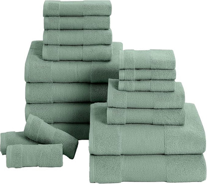 Modern Threads Air Cloud 18-Piece Towel Set - 100% Zero-Twist Cotton, 500 GSM, Quick Dry & Plush, Eucalyptus
