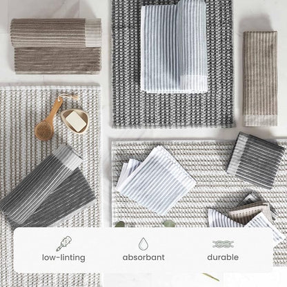 Martex Restore Sculpted Stripe Bath Towel – Soft, Absorbent, Moisture-Wicking and Quick to Dry – Lightweight for Everyday Use – Comfortable Feel with Convenient Loop for Hanging – 30" x 56" – Tan