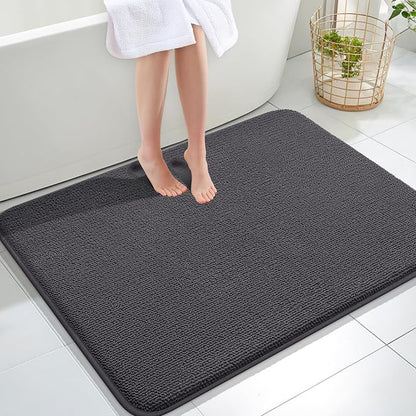 OLANLY Memory Foam Large Bathroom Rugs 40x32, Absorbent Bath Mat, Dark Grey | Soft Quick Dry Bath Rugs, Non-Slip Carpet, Machine Washable Mat for Bathroom Floor, Tub and Shower, Home Decor Accessories