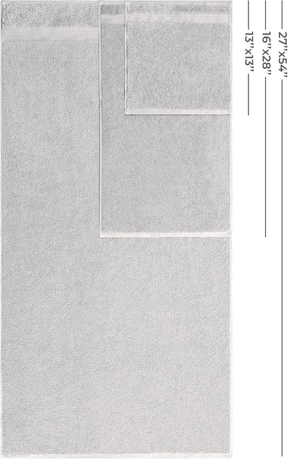 American Veteran Towel, 100% Cotton Turkish 6 Piece Towel Set, Luxury Towels Set of 6 for Bathroom Essentials, 2 Bath Towels 2 Hand Towels 2 Washcloths, Silver Grey
