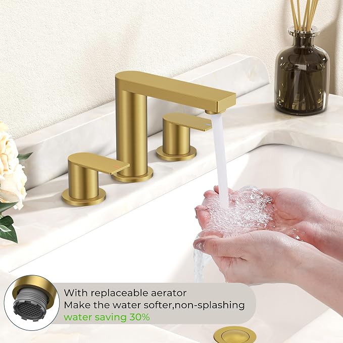 FORIOUS 8 Inch Bathroom Faucet 3 Hole, 2 Handles for Vanity Brushed Gold | 2 Handles Bathroom Sink Faucet with Pop-up Drain and 24" cUPC Lines, Fits 6-12 Inch 3 Hole Install, for RV Laundry Sink