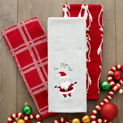 SKL Home Christmas Santa Hand Towel Set-2pc, 100% Cotton, Gray | Soft, embroidered velour. Great for the bathroom, kitchen or bar & holiday gifting.