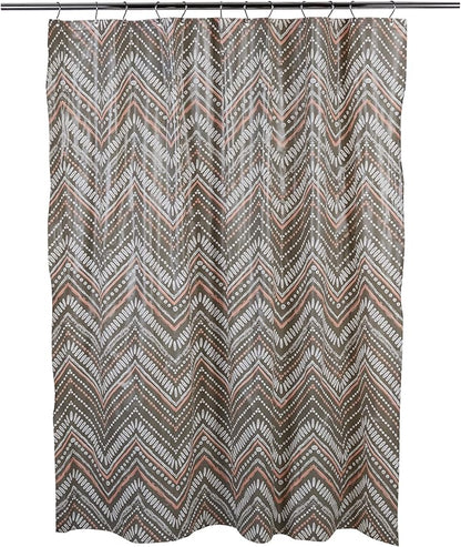 Bath Bliss 70” x 72” PEVA Shower Curtain | 12 Rust Proof Metal Grommets | Reinforced Header | Waterproof | Dotted Chevron Design | Grey and Pink