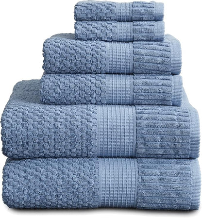 100% Cotton 6 Piece Bath Towel Set | Blue Towels | Oeko‑TEX Standard 100 | Soft & Absorbent, Quick‑Dry | Trinity Collection - Blue Shadow