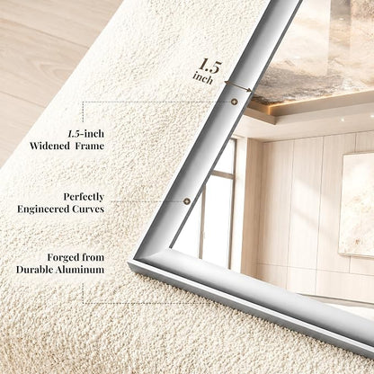 Brushed Nickel Bathroom Mirrors for Over Sink 22x30 Inch | Curved Aluminum Frame Rectangle Vanity Mirror for Bedroom Entryway, HD Tempered Glass, Anti-Rust, Horizontal or Vertical