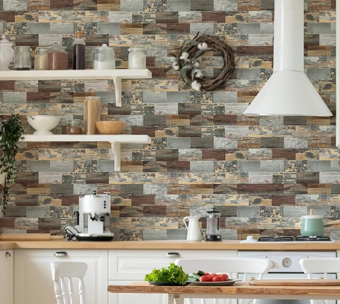 2026 New Upgrade Peel and Stick Backsplash Tile, Peel and Stick 11.34" X 11.57" Wall Tile for Kitchen, Bathroom, Fireplace, Laundry (Mix Rustic, 20 Packs)