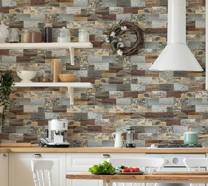 2026 New Upgrade Peel and Stick Backsplash Tile, Peel and Stick 11.34" X 11.57" Wall Tile for Kitchen, Bathroom, Fireplace, Laundry (Mix Rustic, 20 Packs)