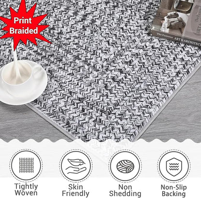 Printed Washable Rugs 4x6 Rug for Living Room Modern Geometric Rugs for Bedroom Farmhouse Non Slip Entryway Rug Soft Stain Resistant Carpet for Nursery Entrance Dining Room 4'x6' Light Grey