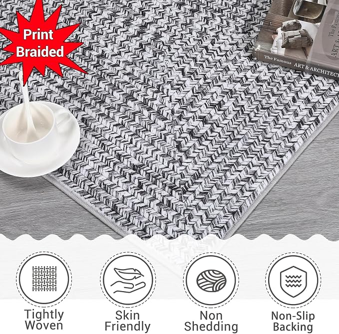 Printed Washable Rugs 3x5 Rug for Living Room Modern Rugs for Bedroom Farmhouse Non Slip Entryway Rug Soft Stain Resistant Carpet for Nursery Entrance Dining Room Office Rug 3'x5' Light Grey