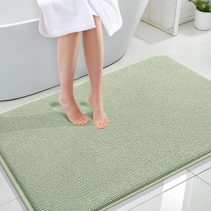 OLANLY Memory Foam Large Bathroom Rug 44x32, Absorbent Bath Mat, Sage Green | Soft Quick Dry Bath Rugs, Non-Slip Carpet, Machine Washable Mat for Bathroom Floor, Tub and Shower, Home Decor Accessories