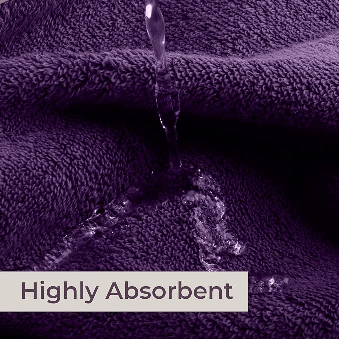 Lavish Home Rio 100% Cotton Towel Set - Eggplant, Medium, 8 Piece | Includes 2 Bath Sheets, 2 Hand Towels, 2 Wash Cloths, 2 Fingertip Sheets, Soft 575 GSM Cotton Set for Shower, Gym, Dorm, Spa