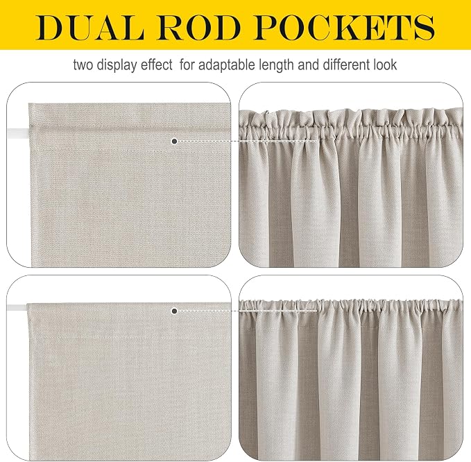 NICETOWN Door Curtains 72 inche Long - Faux Linen French Door Shades for Glass, Thermal Insulated Window Covering for, Sidelight Curtains for Kitchen, 30 inch Wide, Angora, 1 PC