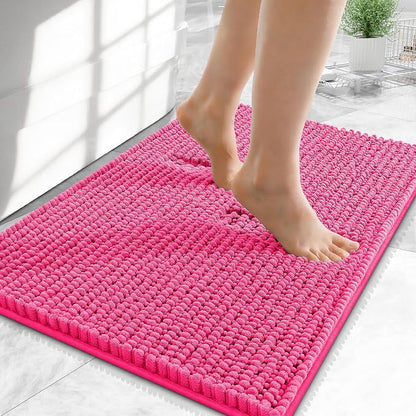 OLANLY Thick Chenille Small Bathroom Rugs Mats 24x16, Hot Pink | Soft Absorbent Bath Rugs, Rubber Backing, Machine Wash Dry, Bath Mats for Bathroom, Tub and Shower, Home Decor Accessories