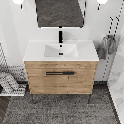 36 Inch Bathroom Vanity with Sink, Modern Freestanding Bathroom Vanity Set, Brown Vanity, Soft-Closing Door and Thick Edge Ceramic Basin - 36" (IMO, 36inch)