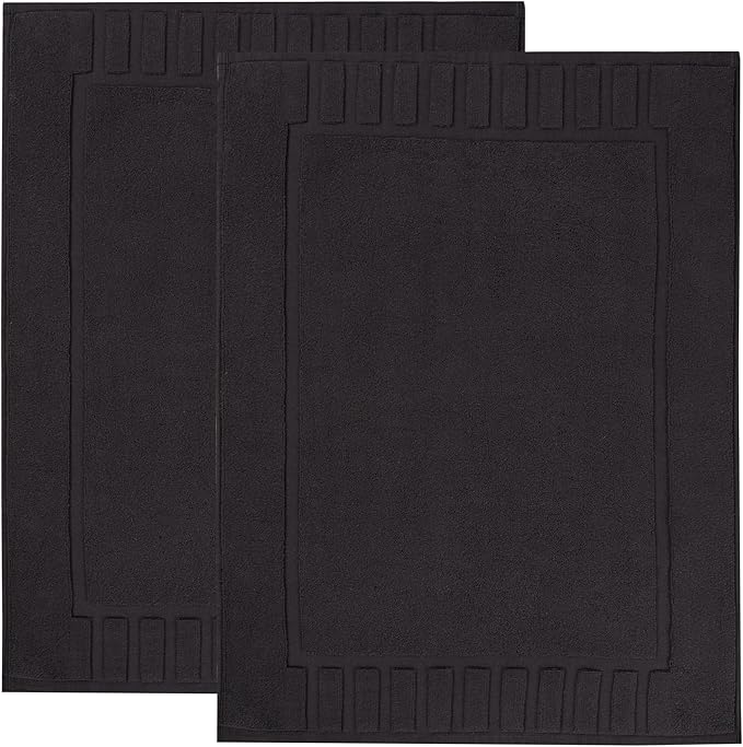 Superior 100% Cotton Bathmat Set, Bath Mats, Bathroom Decor, Shower, Bathtub Essentials, Home Accessories, Washable Rug, No Backing, Heavyweight, Leo Collection, Set of 2, 22" x 35", Black