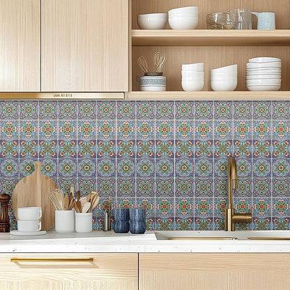 36 Pcs 4 Styles Retro Floral Patten Tile Sticker Imitation 3D Relief Patten Wall Tile Stickers Waterproof Self Adhesive Stick on Decals for Kitchen Bathroom Wall 4×4 Inch