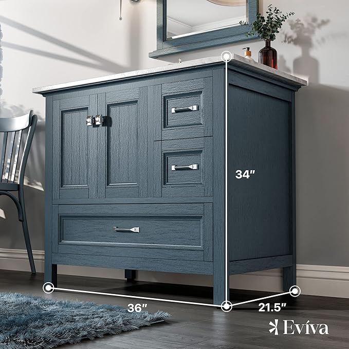Eviva Britney 36 in. Ash Blue Single Sink Bath Vanity with Carrara Quartz Top and Undermount Porcelain Sink