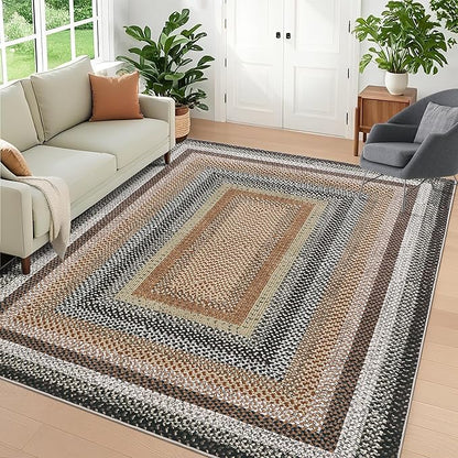 Imitation Braided Collection-Print Washable Rugs 10x13 Area Rug for Living Room Modern Bedroom Rug Soft Large Area Rug Non Slip Throw Rugs Stain Resistant Carpet for Nursery Dining Room