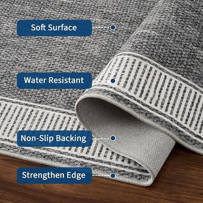 Garvee 2x6 Runner Rug Washable Hallway Runner Rug Non Slip Carpet Grey | Foldable Non-Shedding Bordered Design Entryway Rugs Low Pile Stain-Resistant Indoor Soft Rugs for Laundry Kitchen Bathroom