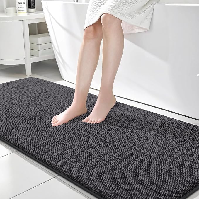 OLANLY Memory Foam Bathroom Runner Rug 70x24, Absorbent Long Mat, Dark Grey | Soft Quick Dry Bath Rugs, Non-Slip Carpet, Machine Washable Mat for Bathroom Floor, Tub and Shower, Home Decor Accessories