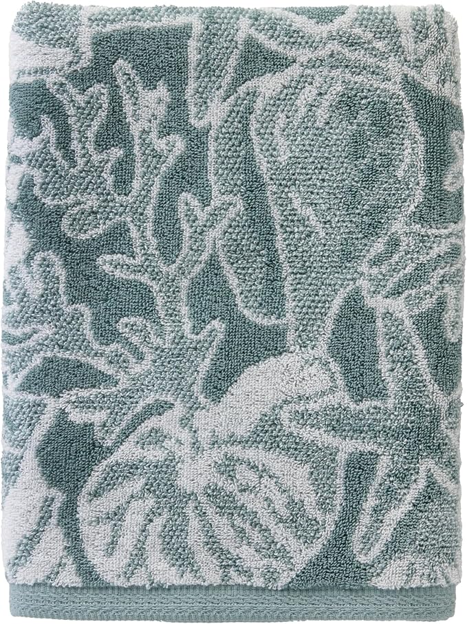 SKL Home South Seas Shell Bath Towel, 100% Cotton Jacquard, Teal/White | 550 GSM weight. Plush, absorbent & reversible. Great for Airbnb, beach homes & coastal décor.