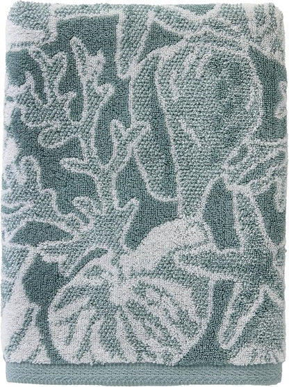 SKL Home South Seas Shell Bath Towel, 100% Cotton Jacquard, Teal/White | 550 GSM weight. Plush, absorbent & reversible. Great for Airbnb, beach homes & coastal décor.