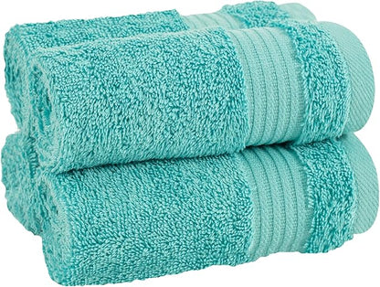 Cotton Paradise 100% Cotton Turkish Washcloth Set for Bathroom, 4 Piece Soft Absorbent Small Towels Wash Rags, Turquoise