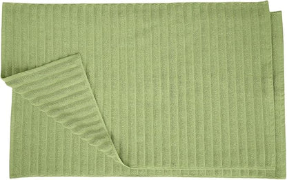 Superior Striped Bath Mat 2-Pack, 100% Combed Cotton, Luxury Spa Ribbed Texture, Durable and Washable Bathroom Mats - Terrace Green, 22" x 35" each