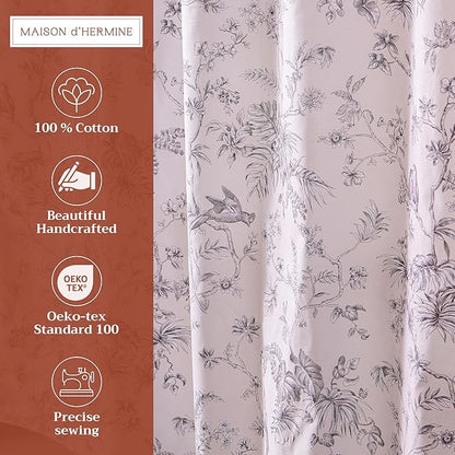 Maison d' Hermine Shower Curtain 100% Cotton One Panel 70"x72" Washable Fabric Shower Curtains for Bathroom, Easy Hanging with 12 Button Holes - Home Hotel Easter Gifts (Jouy Paradise - Grey)