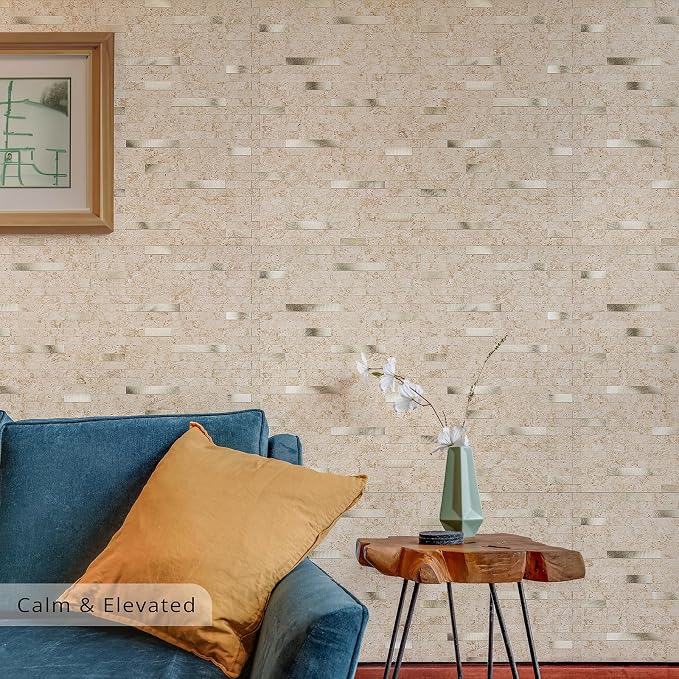 StyloVue 20 Sheets Peel and Stick Backsplash for Kitchen, 2026 Upgraded Classic Travertine Beige with Gold Metal Accents, Stick on Tile for Kitchen Backsplash, RV, Fireplace