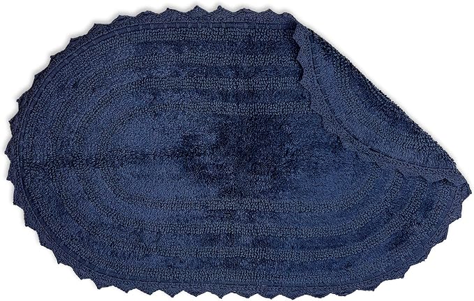 DII Crochet Collection Reversible Bath Mat, Large Oval, 21x34, French Blue