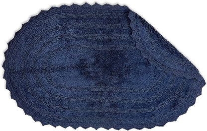 DII Crochet Collection Reversible Bath Mat, Large Oval, 21x34, French Blue