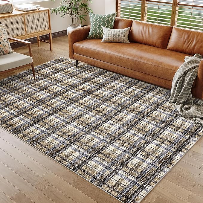 Modern Living Room Rug 10x13 Large Area Rug Machine Washable Floor Carpet, Non-Slip Farmhouse Soft Rugs, Low-Pile Non-Shedding Accent Rug, Foldable Area Rug for Bedroom, Playroom