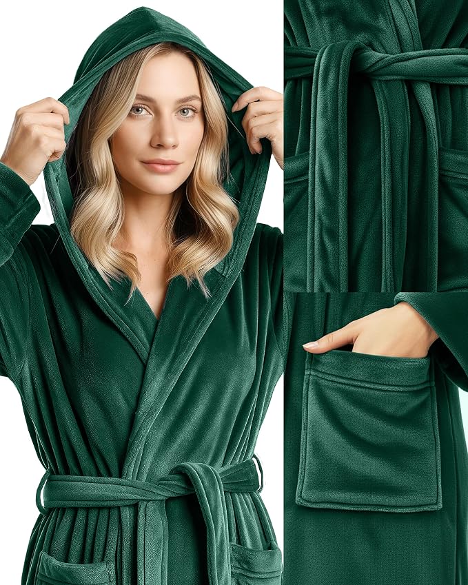 Premium Ultra Soft Robes for Women with Hood Plush Fleece Long Bathrobe