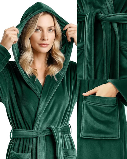 Premium Ultra Soft Robes for Women with Hood Plush Fleece Long Bathrobe