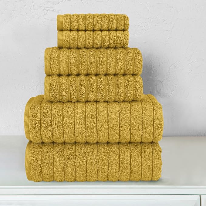 Elegant Comfort 100% Turkish Cotton Corduroy Ribbed Luxury Bath Towels 6-Piece Set, Premium Feel - Quick Dry, Highly Absorbent, Contains 2 Bath Towels, 2 Hand Towels, and 2 Washcloths, Gold