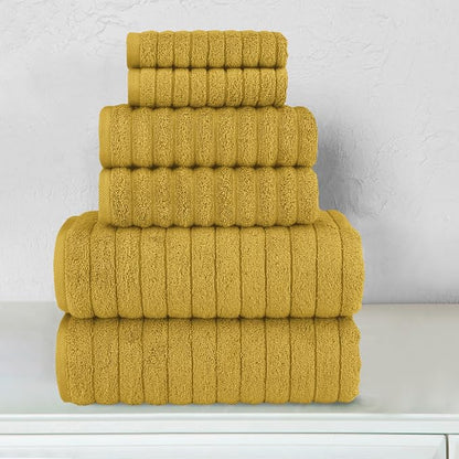 Elegant Comfort 100% Turkish Cotton Corduroy Ribbed Luxury Bath Towels 6-Piece Set, Premium Feel - Quick Dry, Highly Absorbent, Contains 2 Bath,2 Hand & 2 Washcloths,Gold(Pack of 4)
