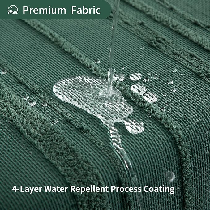 Extra Long Dark Green Shower Curtain Boho, 72 x 84 Cotton Blend Waffle Weave Stripe Textured Heavy Duty, Fabric Shower Curtain for Bathroom