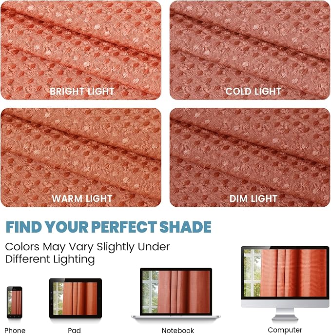 SORTTO No Hook Shower Curtain with Snap in Liner Set Waffle Shower Curtain for Bathroom Hotel Style Fabric Waterproof Inner Liner，71" W x 74" H, Burnt Orange