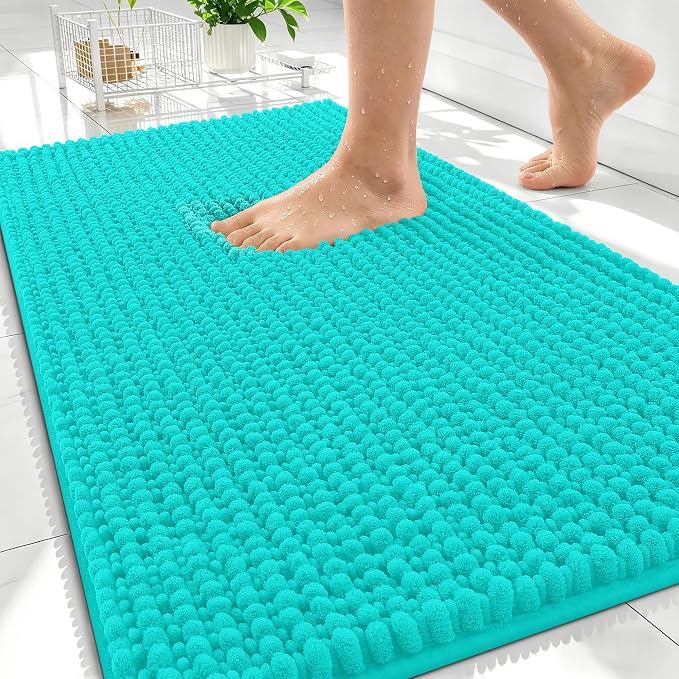OLANLY Thick Chenille Bathroom Rugs 30x20, Soft Absorbent Bath Mat, Teal | Bath Rugs, Rubber Backing, Machine Wash Dry, Bath Mats for Bathroom Floor, Tub and Shower, Home Decor Accessories