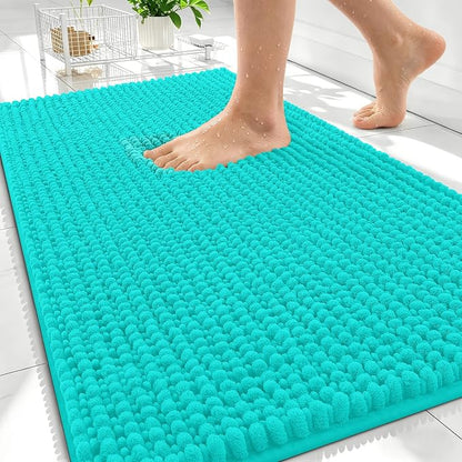 OLANLY Thick Chenille Bathroom Rugs 30x20, Soft Absorbent Bath Mat, Teal | Bath Rugs, Rubber Backing, Machine Wash Dry, Bath Mats for Bathroom Floor, Tub and Shower, Home Decor Accessories