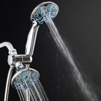 AquaDance Antimicrobial/Anti-Clog High-Pressure 30-setting Dual Head Combination Shower with Microban Nozzle Protection From Growth of Mold, Mildew & Bacteria for a Healthier Shower – Aqua Blue