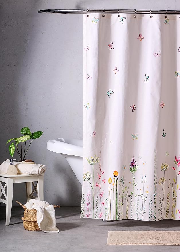 Maison d' Hermine Shower Curtain 100% Cotton One Panel 70"x72" Washable Fabric Shower Curtains for Bathroom, Easy Hanging with 12 Button Holes - Home Hotel Spa Easter Gifts (Botanical Fresh)