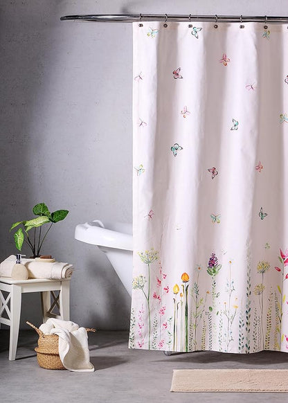 Maison d' Hermine Shower Curtain 100% Cotton One Panel 70"x72" Washable Fabric Shower Curtains for Bathroom, Easy Hanging with 12 Button Holes - Home Hotel Spa Easter Gifts (Botanical Fresh)