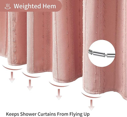 Pink Shower Curtain Boho, Cotton Blend Waffle Shower Curtain Textured, Fabric Shower Curtains for Bathroom, Washable 72 x 72