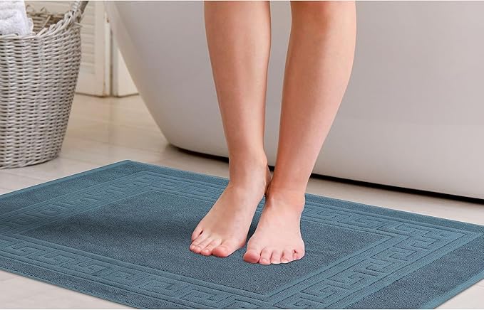 Superior Heavyweight Cotton Bath Mats, 2-Piece Rugs For Bathroom Accessories, Washable Rug For Shower, Toilet, Modern Decor, No Backing, Luxury Hotel And Spa Quality, Set of 2, 22" x 35", Sapphire