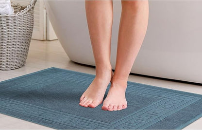 Superior Heavyweight Cotton Bath Mats, 2-Piece Rugs For Bathroom Accessories, Washable Rug For Shower, Toilet, Modern Decor, No Backing, Luxury Hotel And Spa Quality, Set of 2, 22" x 35", Sapphire